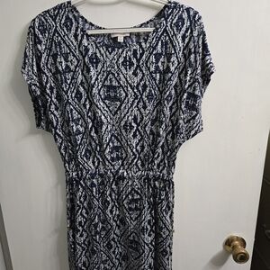 Navy and White Patterned Mini Dress Athletic Material